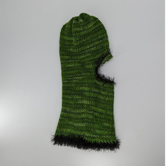 Green Multitone Fairy Grunge Fuzzy Knitted Handmade Balaclava Winter Hat - Picture 6 of 8